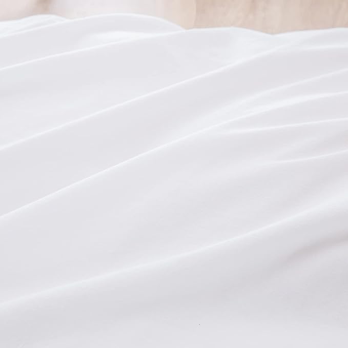 BESTOUCH Duvet Cover Set 100% Washed Cotton Linen Feel Super Soft Comfortable Chic Lightweight 3 PCs Home Bedding Set Solid Bright White Full/Double