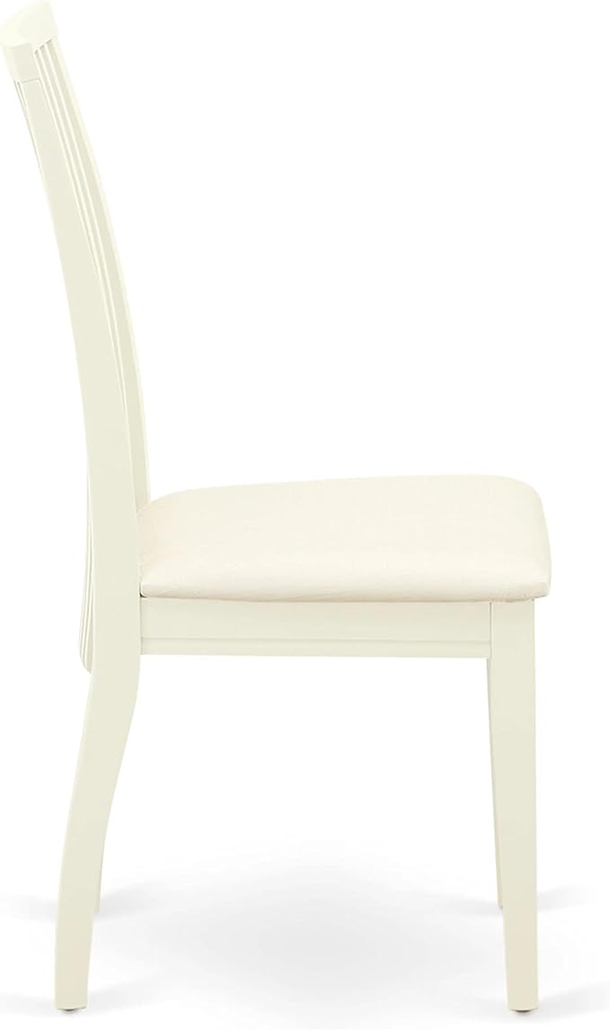 East West Furniture HBIP5-LWH-C 5 Piece Dining Set Includes a Round Dining Table with Pedestal and 4 Linen Fabric Kitchen Room Chairs, 42x42 Inch, Linen White