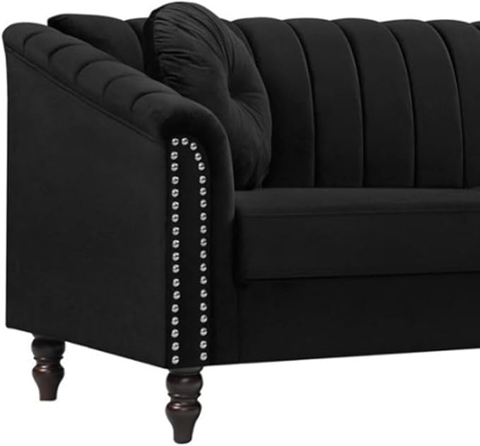 60" Loveseat Sofa, Microfiber Chesterfield Upholstered Sofas Love Seat, Couch Chair Sets with Style Button Tufted, Scroll Arms and Nailhead for Living Room, Office, Black
