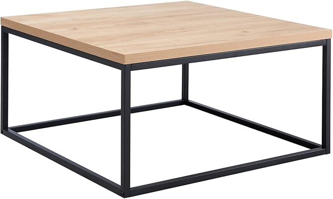 CENSI 30"x30" Natural Oak Accent Coffee Table Ottoman for Living Room, Modern Industrial Style, 1.2" Extra Thick Tabletop (Light Wood)