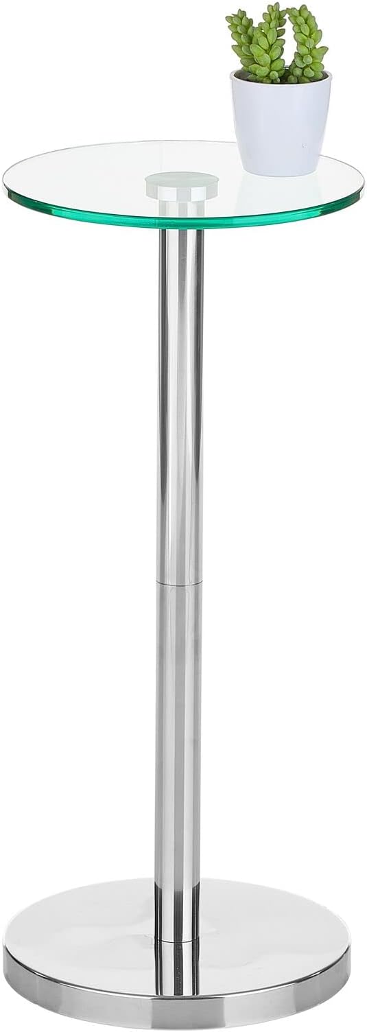 mDesign Side Table — Glass Top Nightstand for Bedrooms and Living Rooms — Living Room Table for Lamps and Other Décor — Clear/Chrome