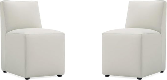 Manhattan Comfort Anna Square Modern Dining Chair with Head to Toe Faux Leather Upholstery and Plastic Foot Padding, Luxury Accent Furniture, Set of 2, Stone Grey