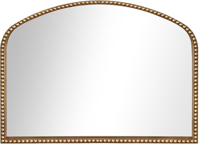 ironsmithn Gold Arched Mirror, 28"x36" Antique Mirrors with Beaded Frame, Classic Vintage Decorative Mirror, Marlowe Accent Mirrors for Mantel Fireplace Bedroom Bathroom Living Room Entryway