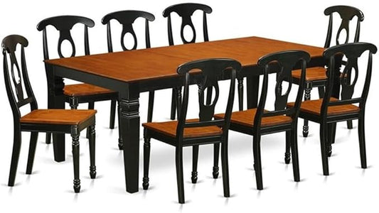 East West Furniture LGKE9-BCH-W 9 Piece Dining Table Set Includes a Rectangle Dining Room Table with Butterfly Leaf and 8 Wooden Seat Chairs, 42x84 Inch, Black & Cherry
