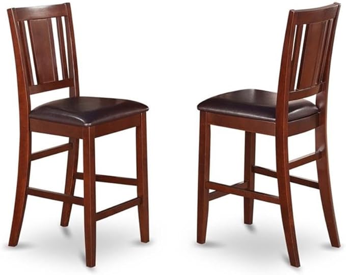 East West Furniture EDBU3-MAH-LC 3 Piece Counter Height Dining Table Set Contains a Round Wooden Table with Pedestal and 2 Faux Leather Upholstered Chairs, 30x30 Inch, Mahogany