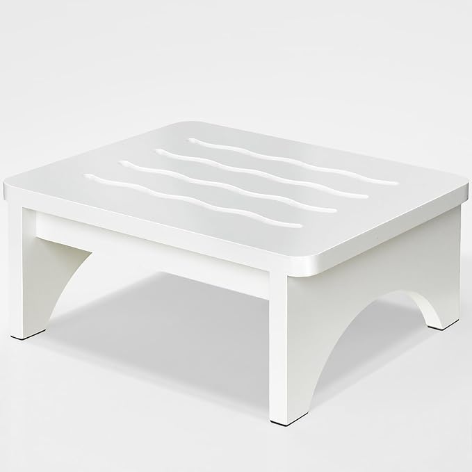 Wooden Step Stool for Adults, One Step Stool with Non-Slip Rubber, 6.9”x 15.7"" Bed Step Stool for High Beds, White Safety Foot Stool for Elderly, Kid