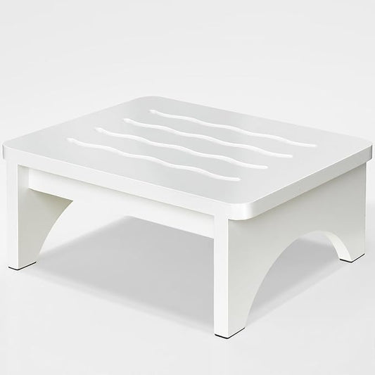 Wooden Step Stool for Adults, One Step Stool with Non-Slip Rubber, 6.9”x 15.7"" Bed Step Stool for High Beds, White Safety Foot Stool for Elderly, Kid