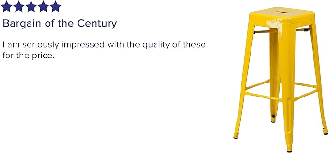 Flash Furniture Lily 4 Pack Commercial Grade 30" High Backless Yellow Metal Indoor-Outdoor Barstool with Square Seat