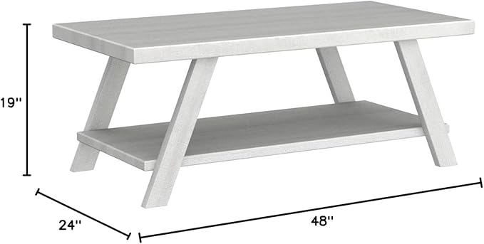 Roundhill Furniture Athens Contemporary Wood Shelf Coffee Table, White
