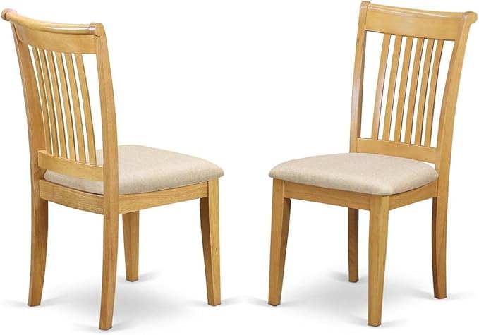 East West Furniture ANPO3-OAK-C 3 Piece Kitchen Table & Chairs Set Contains a Round Dining Room Table with Pedestal and 2 Linen Fabric Upholstered Chairs, 36x36 Inch, Oak