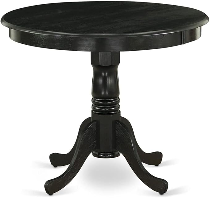East West Furniture ANFL5-ABK-21 5 Piece Dinette Set for 4 Includes a Round Kitchen Table with Pedestal and 4 Blue Linen Fabric Parsons Dining Chairs, 36x36 Inch, Wirebrushed Black