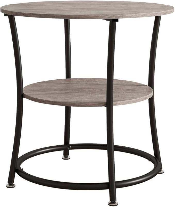 BOFENG Round Coffee Table Side Table,Round End Table with 2 Storage Shelves for Living Room, Bedroom,Small Space,Coffee Table Nightstand with Sturdy Metal Frame,Easy Assembly,Black+Grey