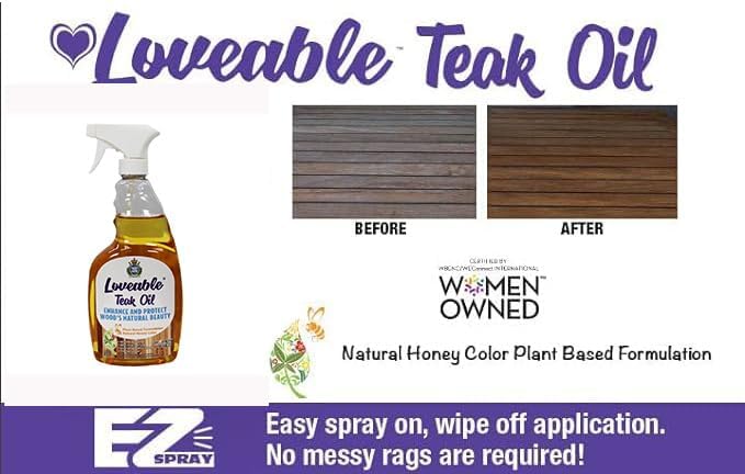 EcoDecors Loveable 24 oz Spray Bottle Teak Oil and Loveable Protection 16 oz Teak Sealer For Outdoor Furniture