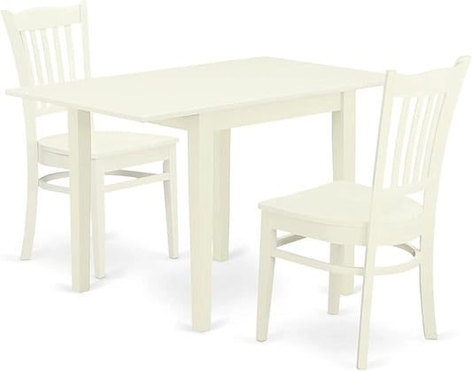 East West Furniture NDGR3-LWH-W 3 Piece Dining Set Contains a Rectangle Dining Room Table with Dropleaf and 2 Kitchen Chairs, 30x48 Inch, Linen White