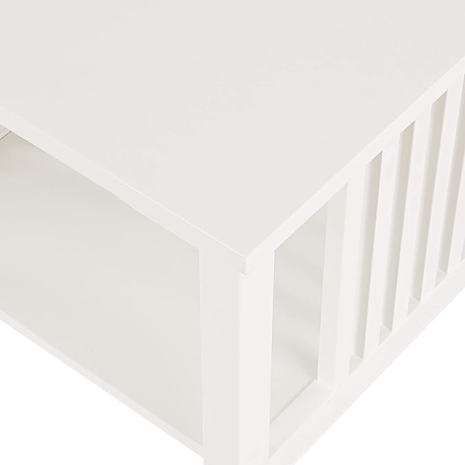 OSP Home Furnishings Sierra End Table with Lower Storage Shelf and Mission Style Side Panels, White