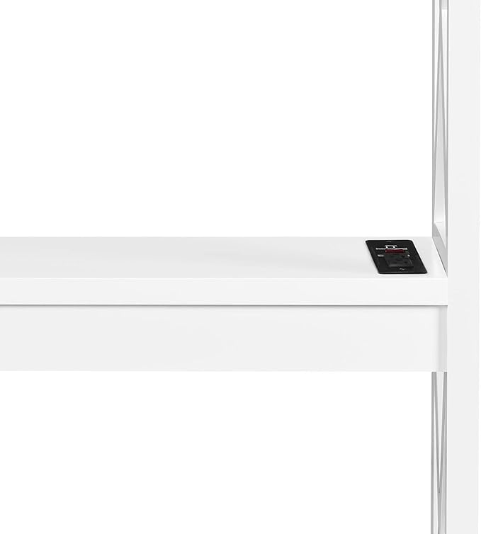 Yaheetech Entryway Table with Storage Shelves, Console Table with Power Outlets and USB Ports, Wood Narrow Sofa Tables with X-Shaped Design for Living Room/Hallway/Couch, White