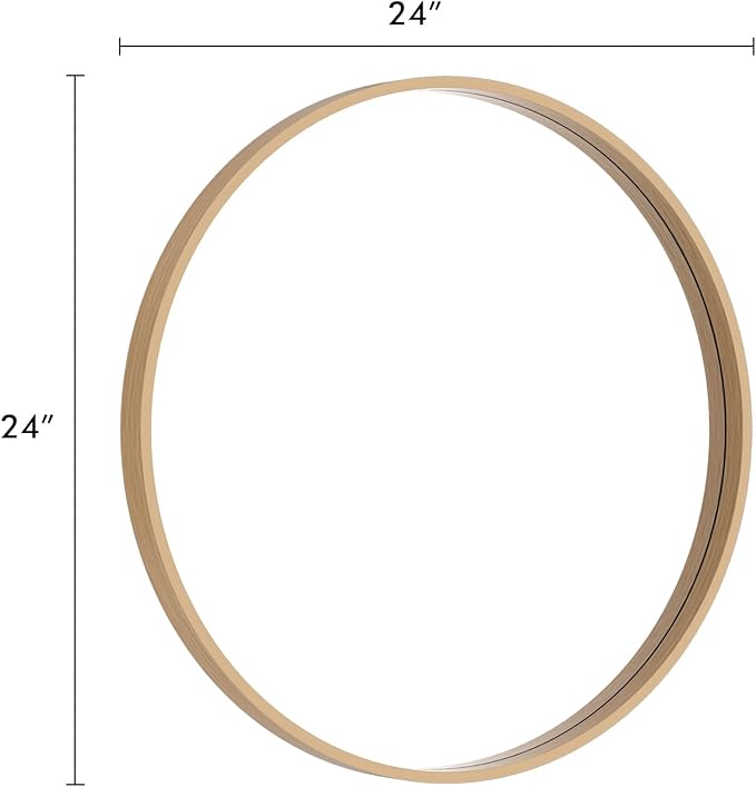 HOMECOOKIN Round Wood Mirror, 24" Round Bathroom Wall Mirror Circle Mirrors for Wall Decor, Vanity, Living Room, Bedroom, Entryway, Natural