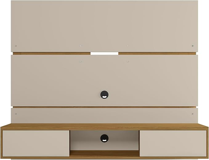 Manhattan Comfort Vernon 62" Floating Entertainment Center, Wall Mounted TV Stand for 55'' Television with Concealed & Open Storage, Hole for Cable Management, Off-White and Cinnamon