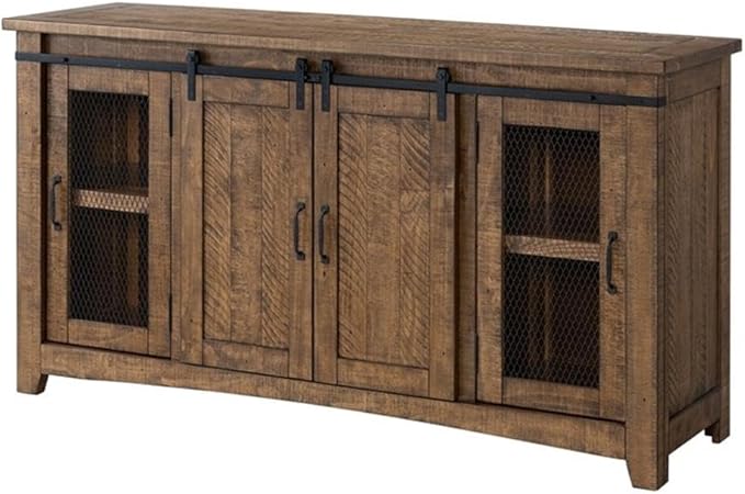 Martin Svensson Home Rustic 65” Solid Wood TV Stand with Storage, Natural Finish
