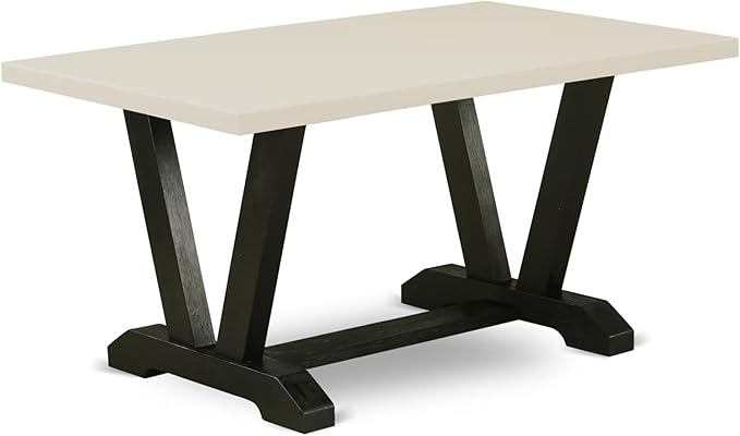 East West Furniture V626VE650-6 6 Piece Kitchen Table Set Contains a Rectangle Dining Table with V-Legs and 4 Dark Gotham Linen Fabric Parson Chairs with a Bench, 36x60 Inch, Multi-Color