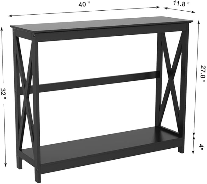 Yaheetech Console Table for Entryway, 2 Tier Entryway Table Bookshelf Accent Table w/Storage Shelf Living Room Entry Hall Foyer Table Furniture, Black,X-Design