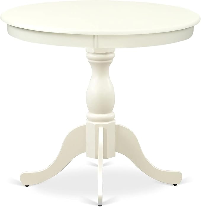 East West Furniture AMGR3-LWH-W 3 Piece Dinette Set for Small Spaces Contains a Round Kitchen Table with Pedestal and 2 Dining Room Chairs, 36x36 Inch, Linen White