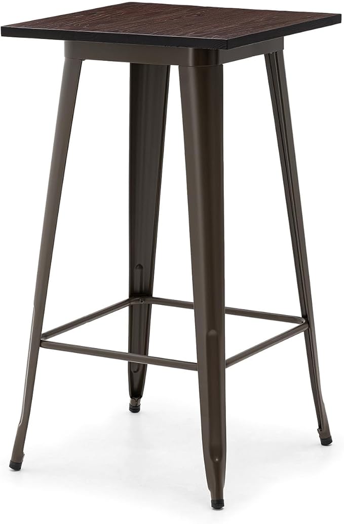 Glitzhome 41.25" H Modern Style Square High Heavy-Duty Metal Bar Table with Wooden Top Sturdy Frame Bistro Pub Table