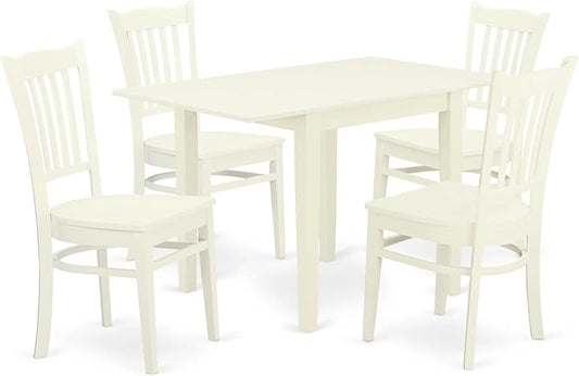 East West Furniture NDGR5-LWH-W 5 Piece Dining Room Furniture Set Includes a Rectangle Kitchen Table with Dropleaf and 4 Dining Chairs, 30x48 Inch, Linen White