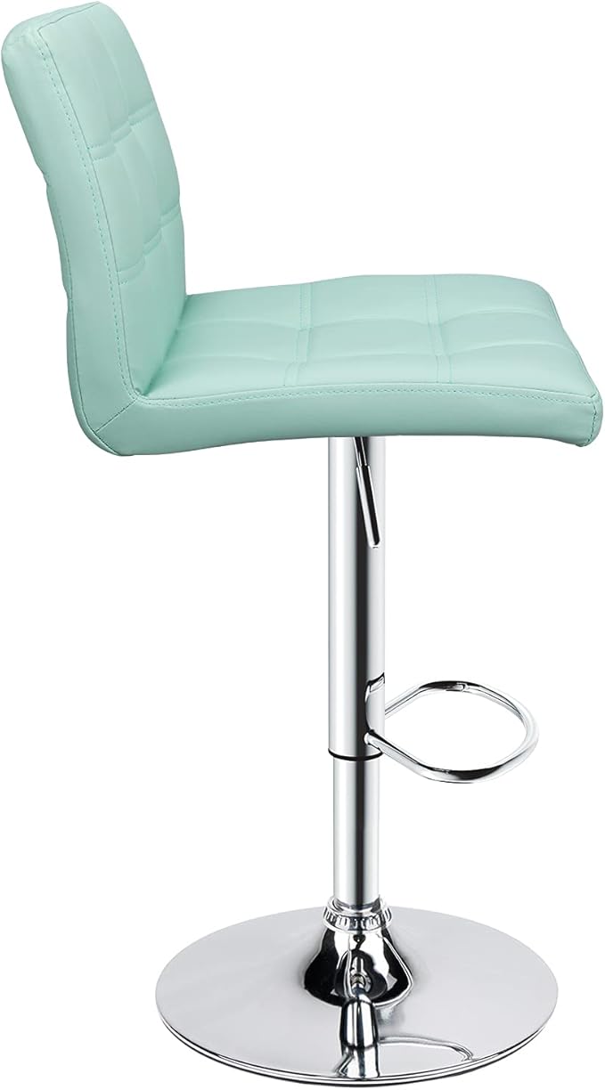 Leopard Modern Square PU Leather Adjustable Bar Stools with Back, Square Back Bar Stools Set of 2,Counter Height Swivel Stool (Mint Green)