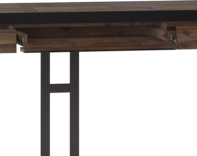 SIMPLIHOME Erina Large Desk - 72-Inch Wide Solid Acacia Wood and Metal Writing Desk in Rustic Natural Aged Brown, Modern Industrial Home Office Computer Table with Drawers and Flip-Down Keyboard Tray