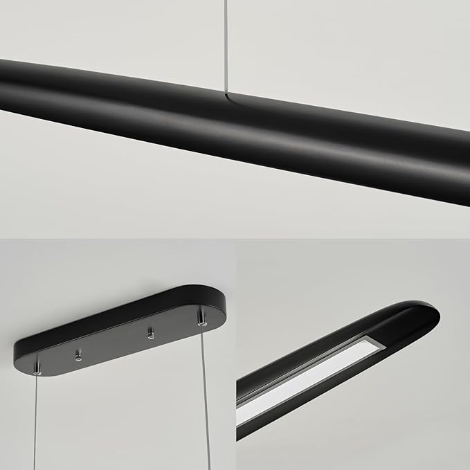 51" Wood Linear Pendant Light Black Linear Pendant Dinning Room Hanging Lights LED Dimmable Chandeliers 36w for Dining Room Pool Table Lights Kitchen Island Light Black