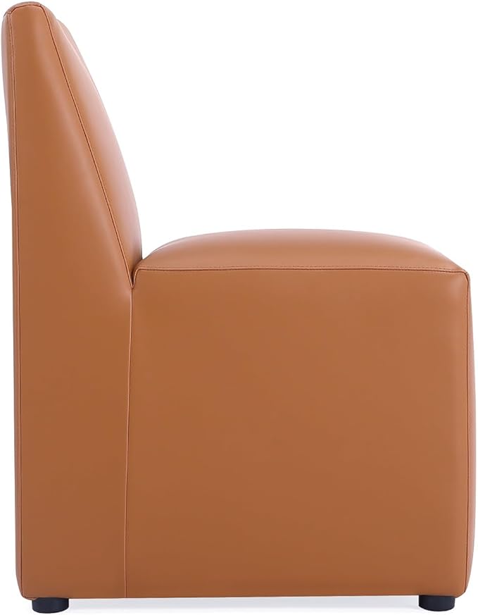 Manhattan Comfort Anna Square Modern Dining Chair with Head to Toe Faux Leather Upholstery and Plastic Foot Padding, Luxury Accent Furniture, Set of 2, Saddle