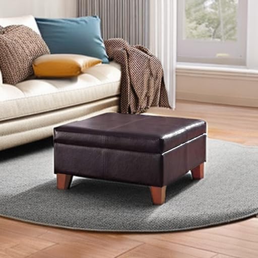 Homepop Home Decor |K2380-E155 | Luxury Large Faux Leather Square Storage Ottoman | Ottoman with Storage for Living Room & Bedroom, Distressed Brown