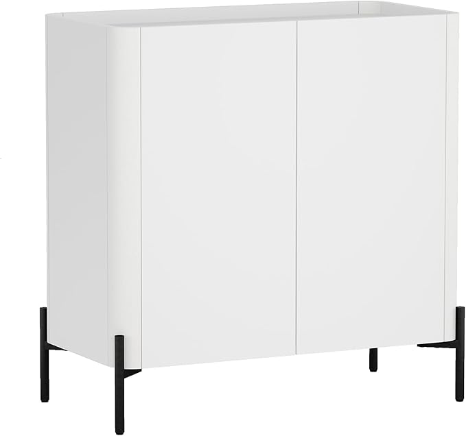 Manhattan Comfort Abbey Accent Cabinet with Doors, Tray Top Design and Adjustable Shelves, Sleek Modern Storage Furniture for Dining Area, Living Room, Bedroom, Entryway, White