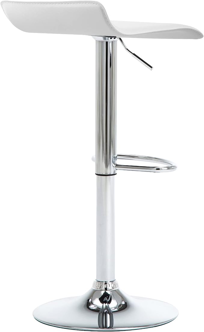 NOBPEINT Contemporary Chrome Air Lift Adjustable Swivel Bar Stool, Set of 2, White