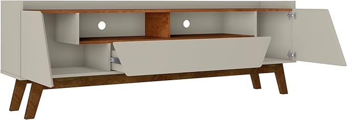 Manhattan Comfort Marcus Mid Century Modern 70 Inch TV Stand with Drawers, Cable Management, 4 Shelves and Soft Close Doors, Entertainment Center and Media Console for Living Room, Off White