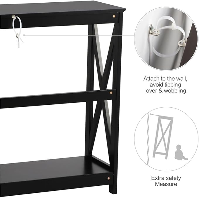 Yaheetech Console Table for Entryway, 2 Tier Entryway Table Bookshelf Accent Table w/Storage Shelf Living Room Entry Hall Foyer Table Furniture, Black,X-Design