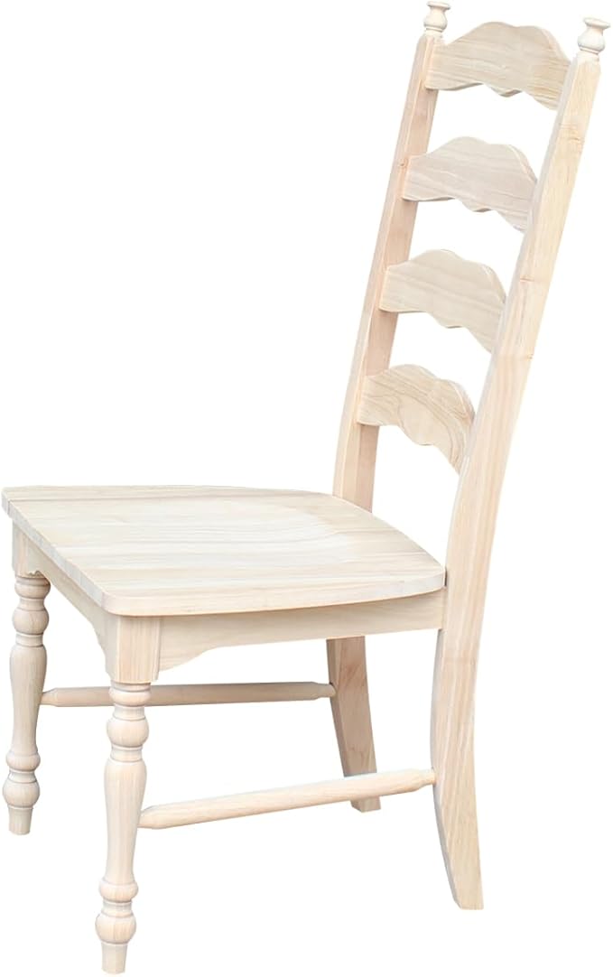 IC International Concepts Set of 2 Maine LadderBack Chairs Dining/Kitchen/Study/Balcony, Solid Wood, Parawood Construction, 20.1"W x 22.6"D x 42.1"H, Ready to Paint or Stain in Any Color, Unfinished