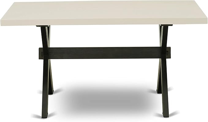 East West Furniture X626DR124-6 6 Piece Dining Table Set Contains a Rectangle Kitchen Table with X-Legs and 4 Black Color Linen Fabric Parson Chairs with a Bench, 36x60 Inch, Multi-Color