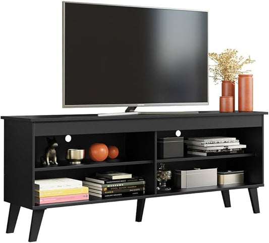 Madesa TV Stand Unit with 4 Shelves and Cable Management for 55, 65 Inch Media 1 Storage Gaming Media Console Living Room and Bedroom Entertainment Center Modern Wooden Television Cabinet - Black