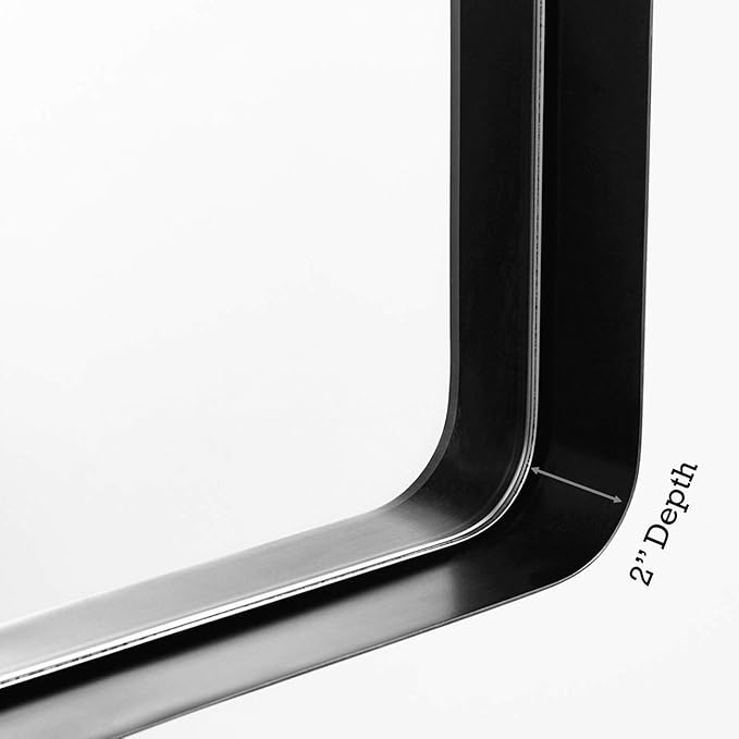 TEHOME 24x36 Matt Black Metal Framed Bathroom Mirror for Wall in Stainless Steel Matte Black Rounded Rectangular Bathroom Vanity Mirrors Wall Mounted
