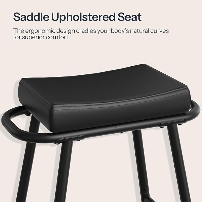 HOOBRO Bar Stools, Set of 2 Bar Chairs, 24” Barstools for Kitchen Counter, PU Upholstered Barstools, Kitchen Stools with Armrest and Footrests, Backless, for Kitchen, Dining Room, Black BB40MDP201