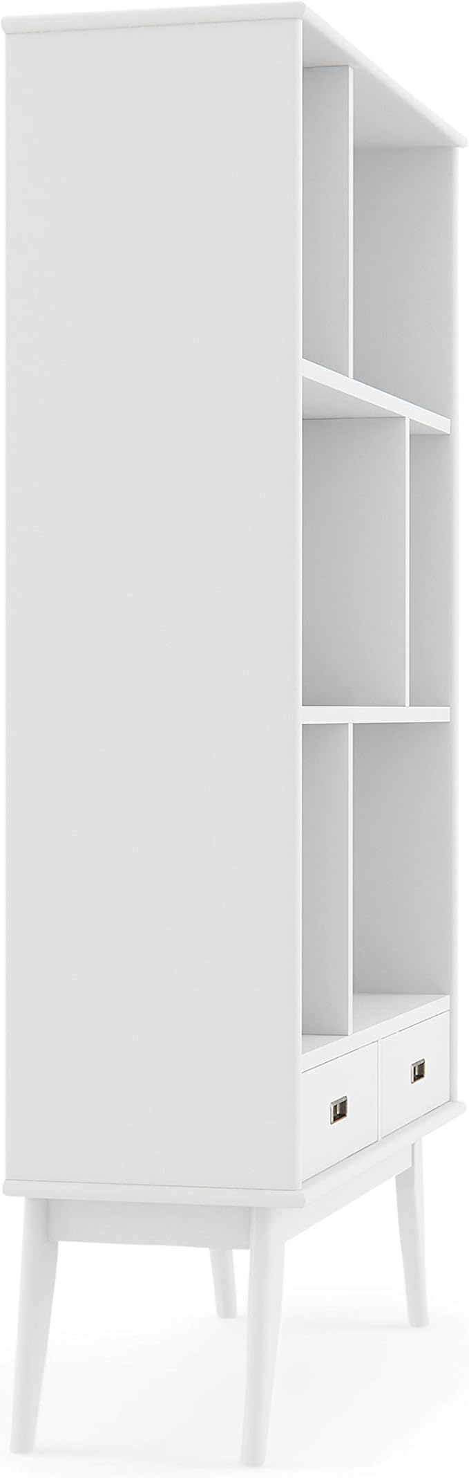 SIMPLIHOME Draper Bookcase - 64 inch Tall Solid Hardwood Wide Storage Bookshelf in White, Mid-Century Modern Storage for Living Room, Study Room or Office with Adjustable Shelves and Tapered Legs