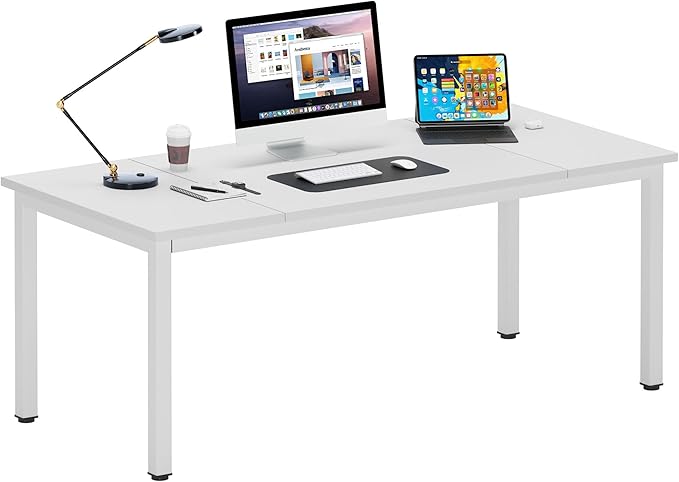 DlandHome Computer Desk, Large Executive Office Desk Computer Table Study Writing Workstation for Home Office,White,70.8 x 31.5 inch