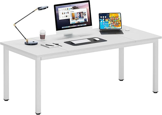 DlandHome Computer Desk, Large Executive Office Desk Computer Table Study Writing Workstation for Home Office,White,70.8 x 31.5 inch