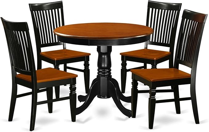 East West Furniture ANWE5-BCH-W 5 Piece Dining Set Includes a Round Kitchen Table with Pedestal and 4 Dining Room Chairs, 36x36 Inch, Black & Cherry