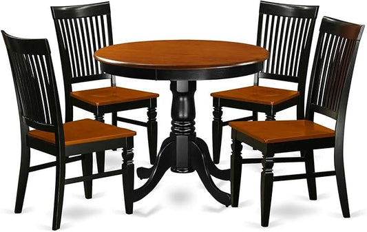 East West Furniture ANWE5-BCH-W 5 Piece Dining Set Includes a Round Kitchen Table with Pedestal and 4 Dining Room Chairs, 36x36 Inch, Black & Cherry