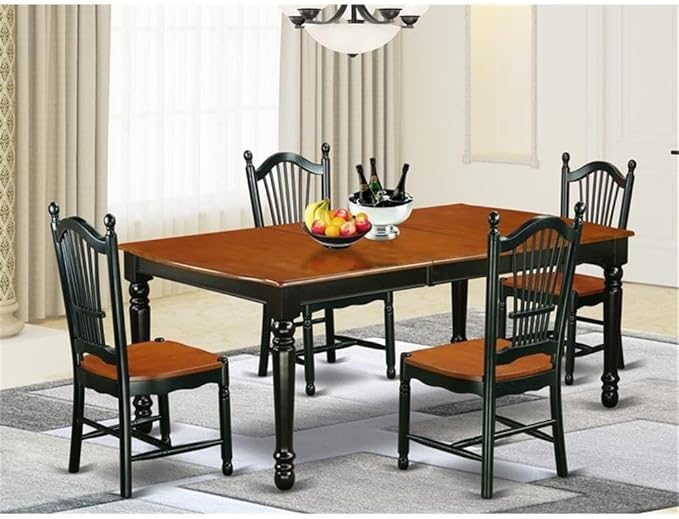 East West Furniture DOVE5-BCH-W 5 Piece Kitchen Table & Chairs Set Includes a Rectangle Dining Room Table with Butterfly Leaf and 4 Dining Chairs, 42x78 Inch, Black & Cherry