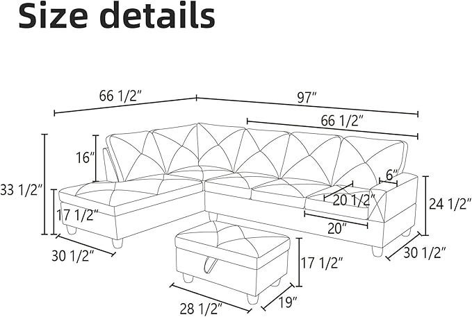 L Shaped Sectional Couch Sofa, Modern Couches for Living Room, Comfy 4 Seat Modular Sectional Sofa with Ottoman Storage for Bedroom Apartment, Coffee
