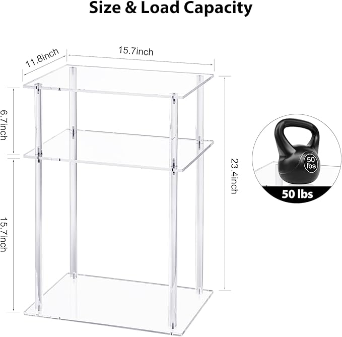 HMYHUM Clear Acrylic End Table, 3-Tier Side Table/Nightstand, 15.7" L x 11.8" W x 23.4" H
